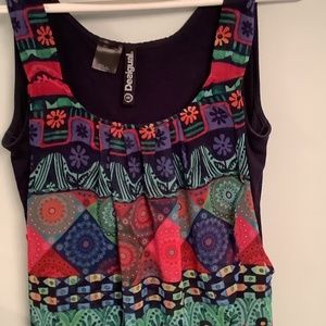 Desigual Two-layer Sleeveless Top boho print over blue size M